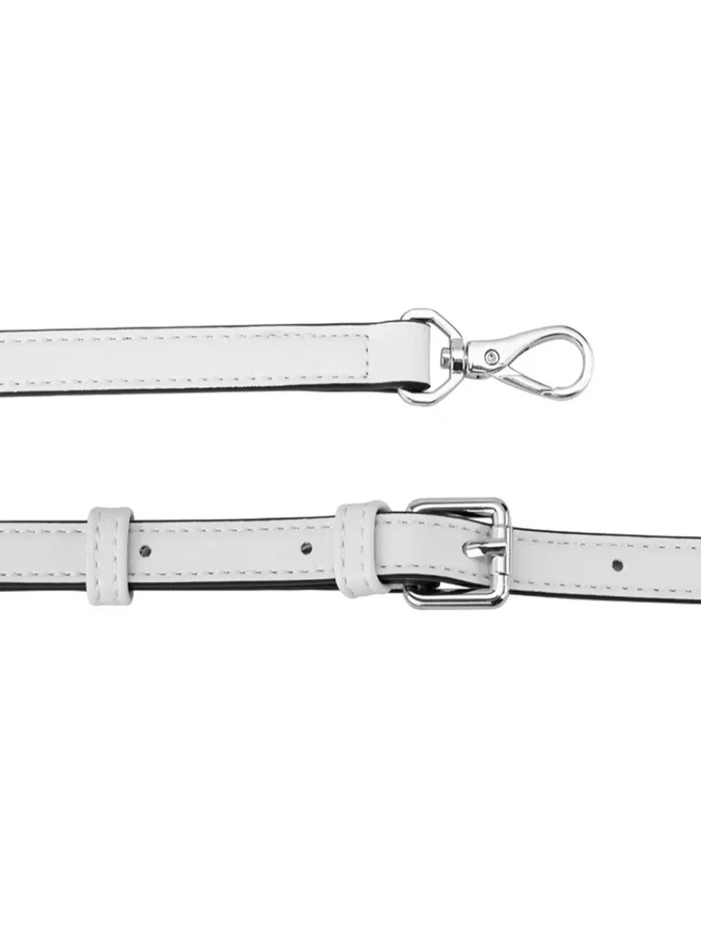 White Adjustable Leather Crossbody Strap with Silver Hardware brand new